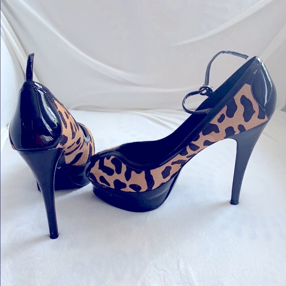 Aldo Genuine Leather Leopard Print Peep Toe Heels
